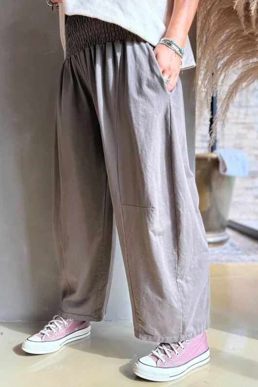 Lock Shirring Barrel Pant Earth